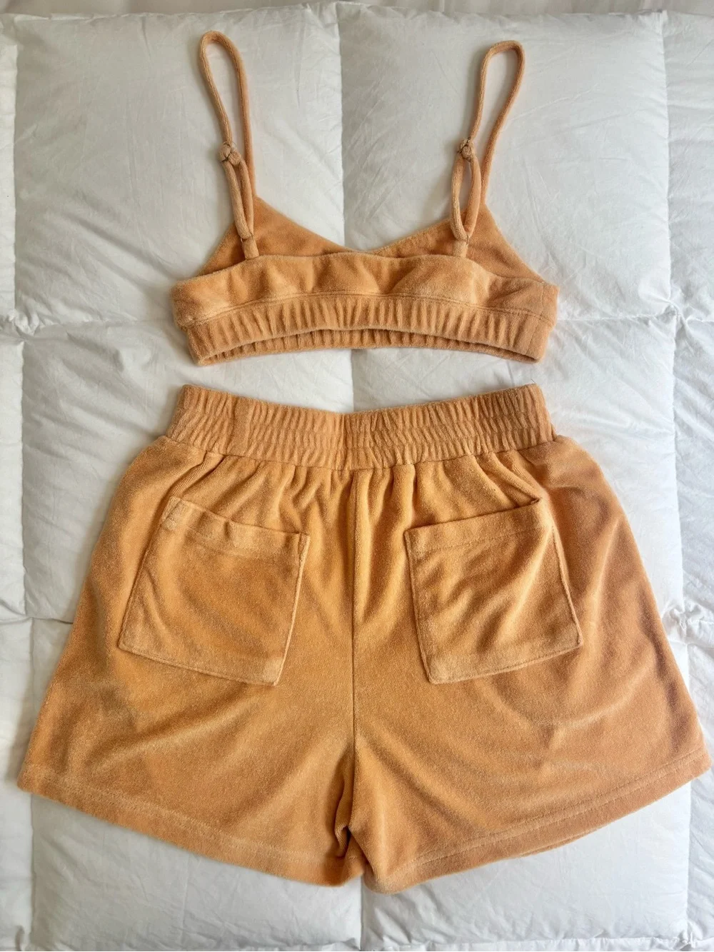 Crescent Terry Crop Bralette & Shorts Set in Peach